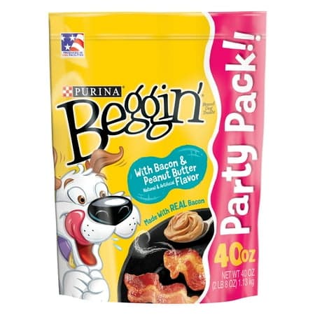 Purina Beggin' Strips Dog Treats with Real Bacon & Peanut Butter Flavors Tender Chews, 40 oz Pouch