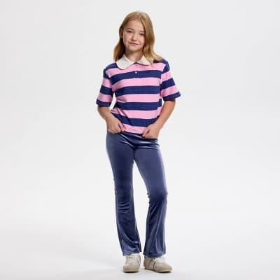 Owillo® Girls' Short Sleeve Rugby Striped Pullover Sweatshirt - Pink/Blue S