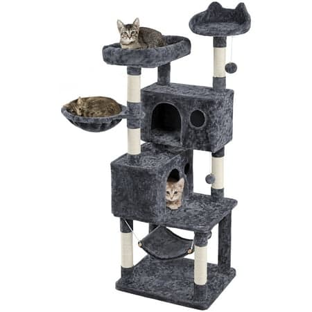 Alden Design 64.5"H Multi-level Cat Tree Tower with Condos and Perches, Dark Gray