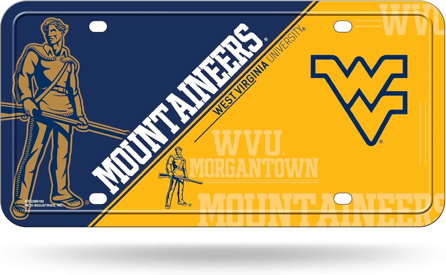 Rico Industries NCAA West Virginia Mountaineers Metal License Plate Tag