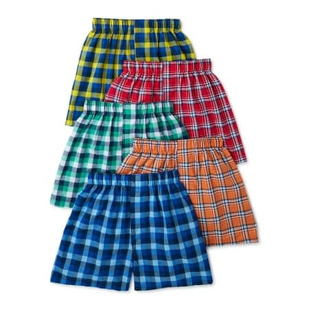 Wonder Nation Boys Plaid Woven Boxers, 5-Pack, Sizes S-XL