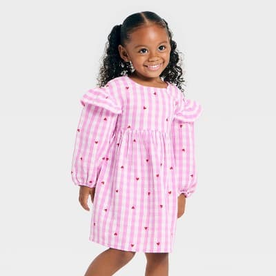 Toddler Girls' Long Sleeve Ruffle Dress - Cat & Jack™ Pink 3T
