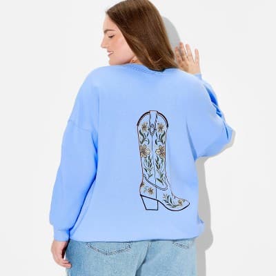 Women's Crewneck Oversized Pullover Sweatshirt - Wild Fable™ Light Blue Phrase XXL