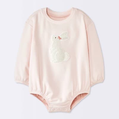 Baby Girls' Bunny Graphic Long-Sleeve Bubble Romper - Cloud Island™ Pink 3-6M