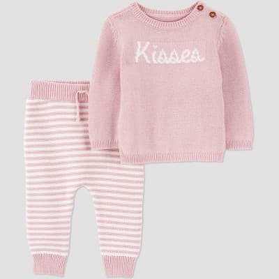 Carter's Just One You® Baby Girls' 2pc Valentine's Day Kisses Sweater and Jogger Pants Set - Pink 3M