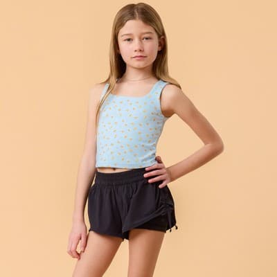 Blogilates Girls' Mommy & Me Ruffle Back Tank Top - Blue Citrus Print S