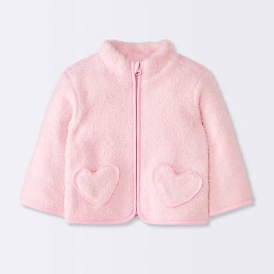 Baby Girls' Heart Fuzzy Jacket - Cloud Island™ Pink Newborn