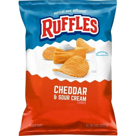 Ruffles Potato Chips Cheddar & Sour Cream Flavored Snack Chips, 8 Ounce Bag