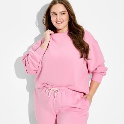Women's Crewneck Oversized Pullover Sweatshirt - Wild Fable™ Blush 1X