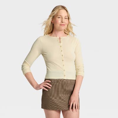 Women's Long Sleeve Knit Cardigan - A New Day™ Cream XL