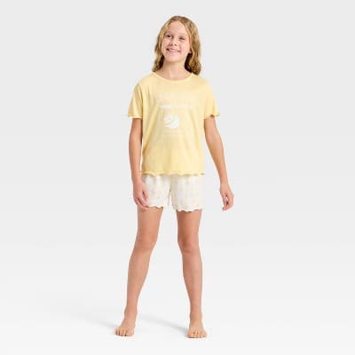 Girls' 2pc Lemonade Short Sleeve and Shorts Pajama Set - Cat & Jack™ Yellow XS