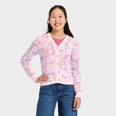 Girls' Care Bears Button-Down Cardigan Sweater - Pink S