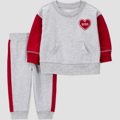 Carter's Just One You® Baby Boys' 2pc Valentine's Day XOXO Heart Colorblock Fleece Sweatshirt and Jogger Pants Set - Gray Newborn
