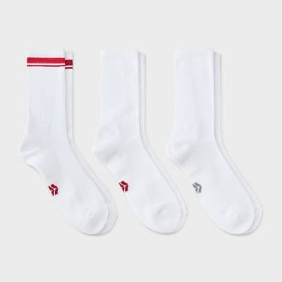 Men's Striped Tonal Varsity 3pk Crew Socks - All In Motion™ Red 6-12