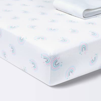 Fitted Jersey Crib Sheet Love To Dream - Rainbows/White - 2pk - Cloud Island™: 100% Cotton, Standard Crib/Toddler Size