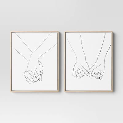 (Set of 2) 16" x 20" Hands Framed Canvas - Threshold™: Modern Wall Art, Vertical Orientation, Sawtooth Back