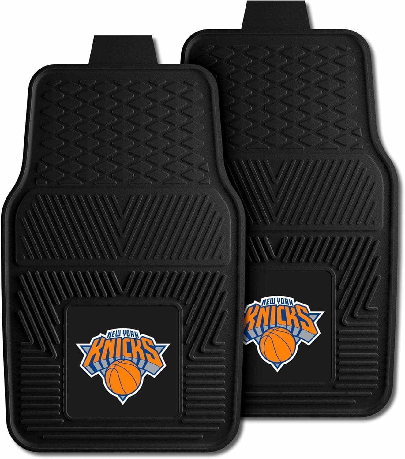 FANMATS 9358 New York Knicks 2-Piece Heavy Duty Vinyl Car Mat Set, Front Row Floor Mats, All Weather Protection, Universal Fit, Deep Resevoir Design
