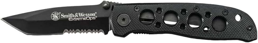 Smith & Wesson CK5TBS 7.4in High Carbon S.S. Folding Knife with a 3.2in Serrated Tanto Blade and Aluminum Handle for Outdoor, Tactical, Survival and EDC