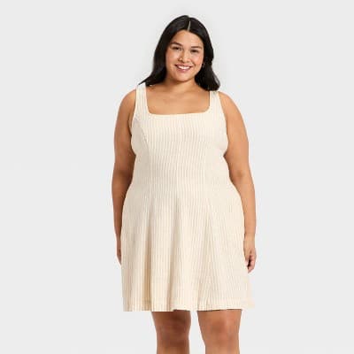 Women's Sleeveless Linen Mini A-Line Dress - Universal Thread™ Tan Striped 4X