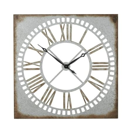 DecMode 36" Gray Metal Cutout Wall Clock with Brown Distressing