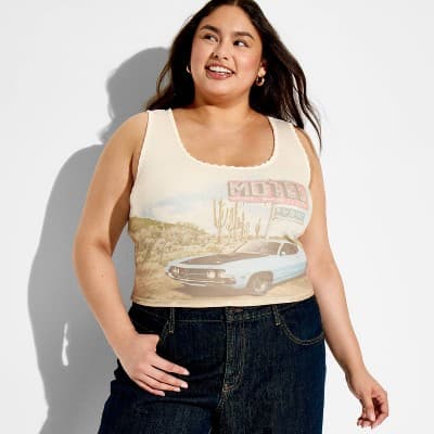 Women's Ford Graphic Tank Top - Beige 2X