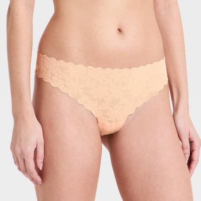 Women's Invisible Edge Solid Lace Thong Underwear - Auden™ Peach M