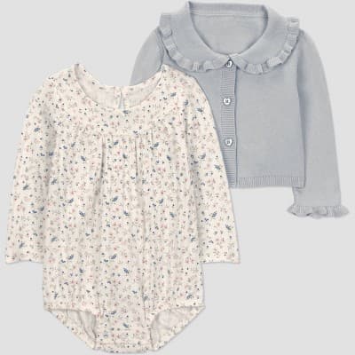 Carter's Just One You® Baby Girls' 2pc Floral Bubble Romper and Cardigan Set - Gray 3M