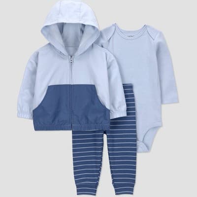 Carter's Just One You® Baby Boys' 3pc Hooded Zip-Up Sweatshirt with Bodysuit and Jogger Pants Set - Blue 3M