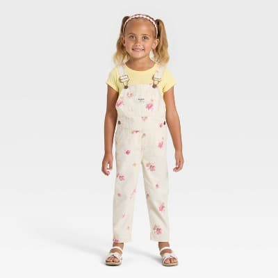 OshKosh B'gosh Toddler Girls' Floral Overalls - Cream 12M
