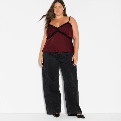 Women's Lace Trim Tank Top - Wild Fable™ Burgundy 4X