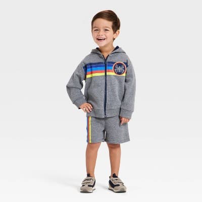 Toddler Boys' 2pc Marvel Spidey Zip-up Hoodie & Shorts Set - Gray 2T