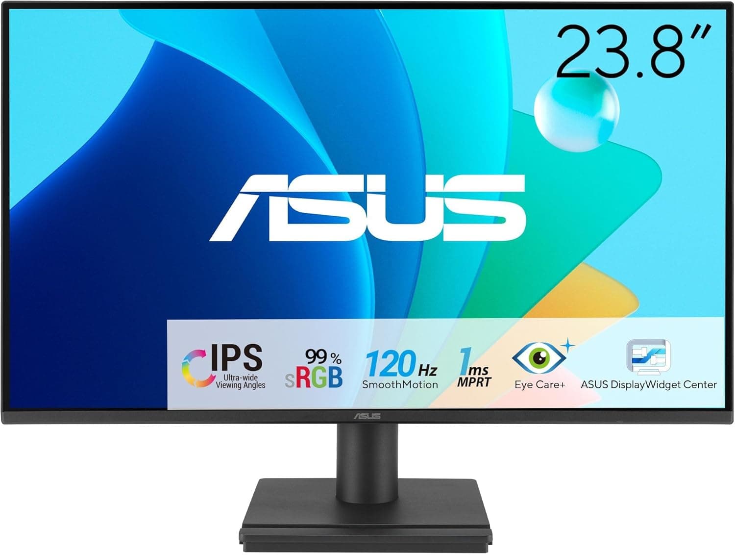 ASUS 24” (23.8-inch viewable) 1080P VA249HG Eye Care Monitor – IPS, Full HD, 99% sRGB, Frameless, 120Hz, Adaptive-Sync, 1ms, HDMI, VGA, Low Blue Light, Flicker Free, Wall Mountable, 3 yr Warranty