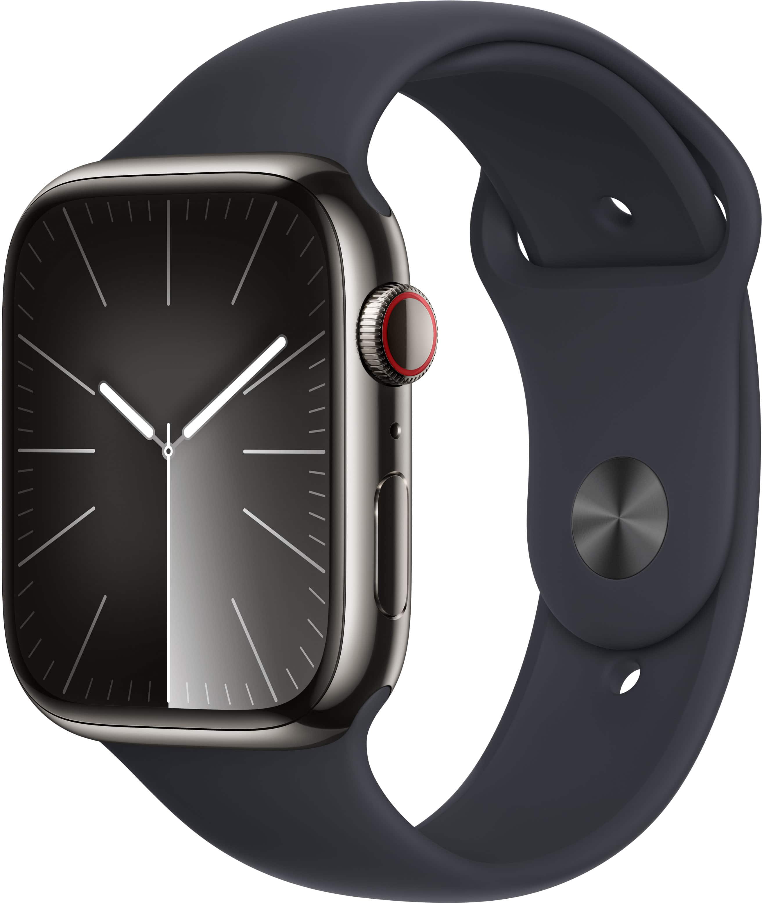 Apple Cert Refurb Watch Series 9 (GPS + Cell) 45mm Graphite SS Case w Midnight Sport Band - S/M - Graphite - 2023 - Graphite - (2023)