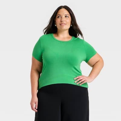 Women's Short Sleeve Fitted Jersey T-Shirt - A New Day™ Green 2X