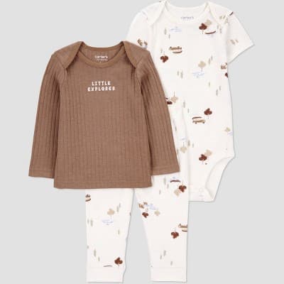 Carter's Just One You® Baby Boys' 3pc Wilderness Bodysuit Set - Brown Newborn