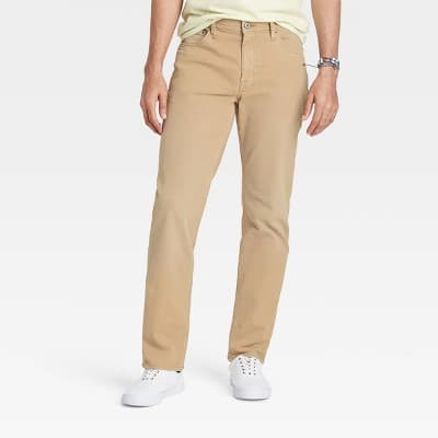 Men's Athletic Fit Jeans - Goodfellow & Co™ Khaki 34x32: Heavyweight Denim, Mid Rise, Relaxed Leg