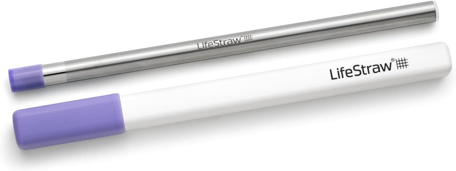 LifeStraw Sip – Reusable Stainless Steel Water Filter Drinking Straw with Carry Case, Removes Microplastics, Bacteria and Parasites for Travel and Everyday Use, Thistle Purple