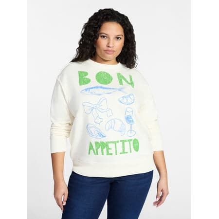 Terra & Sky Women's Plus Size Bon Appetito Graphic Sweatshirt, Sizes 0X-5X