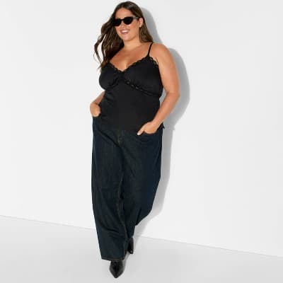 Women's Lace Trim Tank Top - Wild Fable™ Black 3X