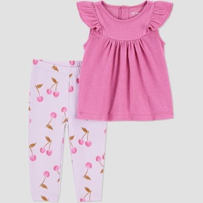 Carter's Just One You® Baby Girls' 2pc Cherries Top & Bottom Set - Purple Newborn