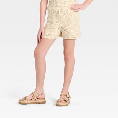 Girls' Sweater Short Pull-On Shorts - art class™ Cream L