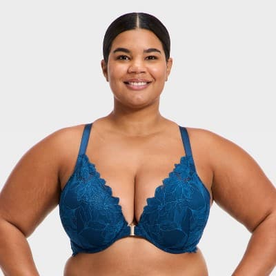 Women's Lace Plunge Push Up Bra - Auden™ Blue 42DD