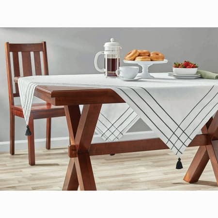 Mainstays Woven Table Throw, White with Black Border, 1 Count