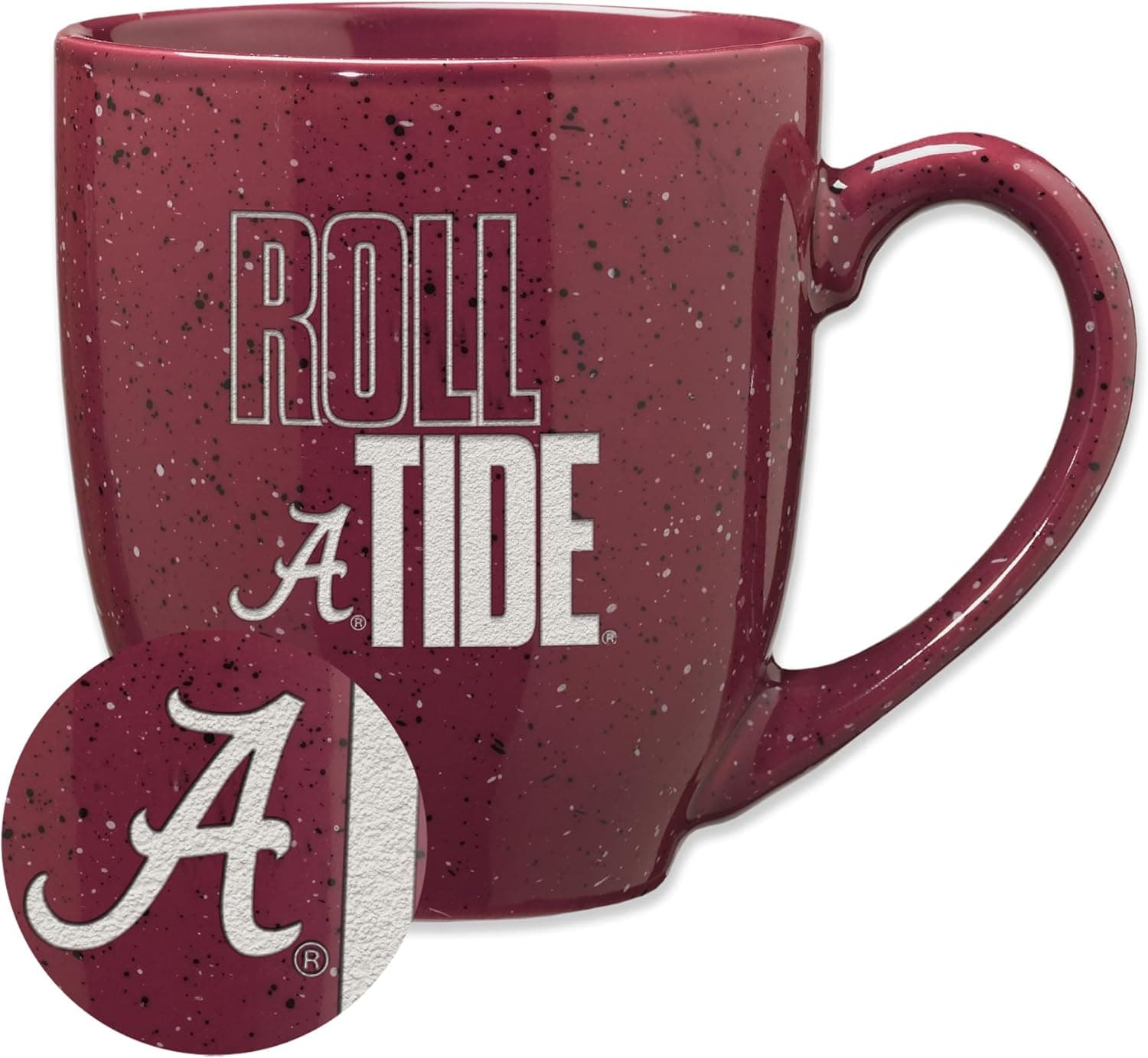 Rico Industries NCAA Alabama Crimson Tide Roll Tide 16 oz Team Color Laser Engraved Speckled Ceramic Coffee Mug