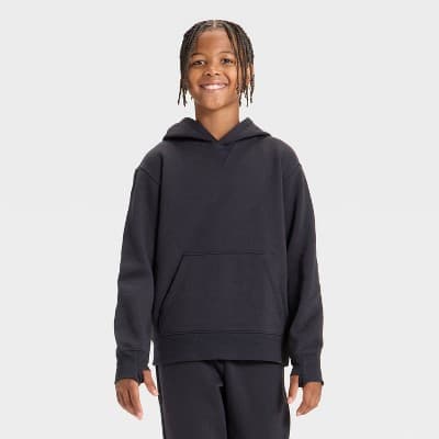 Boys' Active Comfort Fleece Hoodie Sweatshirt - All In Motion™ Black M