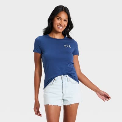 Women's Short Sleeve Graphic T-Shirt - Universal Thread™ Navy Blue S