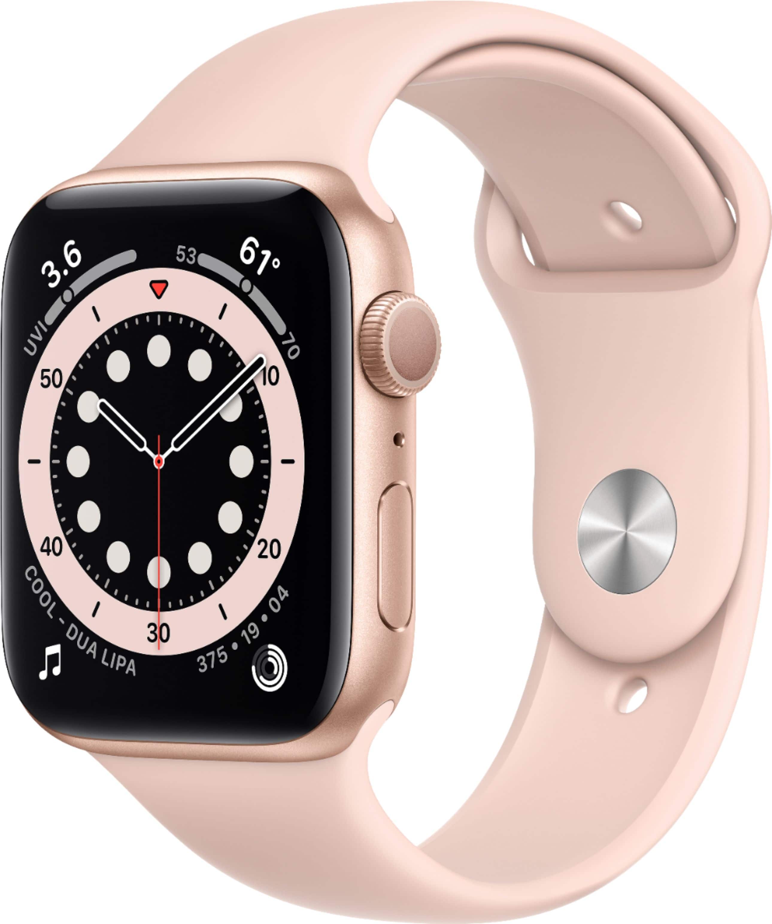 Apple Geek Squad Certified Refurbished Watch Series 6 (GPS) 44mm Aluminum Case with Pink Sand Sport Band - Gold - (2020)