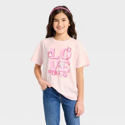 Girls' Miffy Valentine's Day Short Sleeve Graphic T-Shirt - Pink L Plus