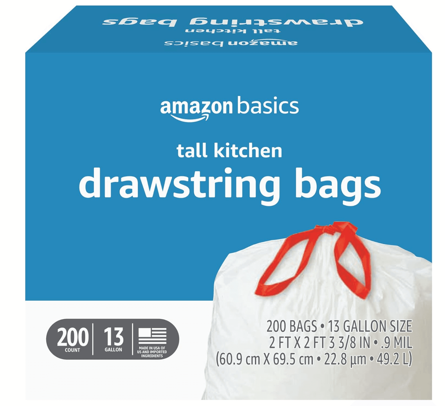 200-Count Amazon Basics 13 Gallon Tall Kitchen Drawstring Trash Bags Amazon