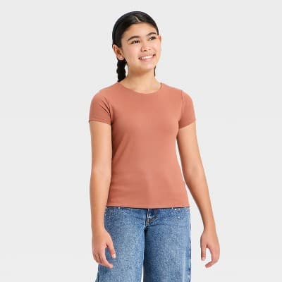 Girls' Short Sleeve Super Soft T-Shirt - art class™ Brown XS